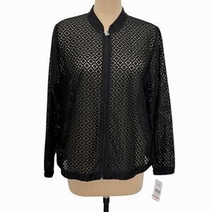 Allison Daley Jacket Womens Size 12 Black Openwork Mesh Full Zip Lightweight